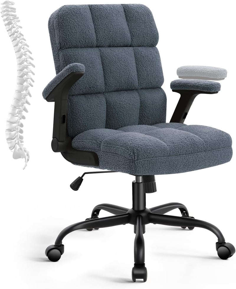 ST ZONE Executive Office Desk Chair High Back Ergonomic Task Chair Computer Faux Fur Chair Home Office Chairs with Lumbar Support, Blue - Image 1